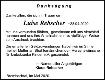 Traueranzeige von Luise Rebscher von vrm-trauer