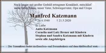Traueranzeige von Manfred Katzmann von vrm-trauer