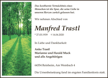 Traueranzeige von Manfred Trust von vrm-trauer