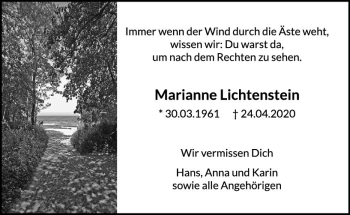 Traueranzeige von Marianne Lichtenstein von vrm-trauer