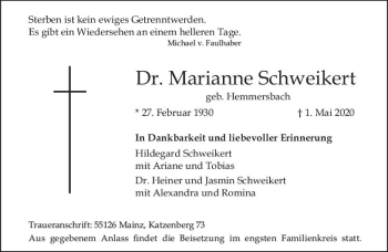 Traueranzeige von Marianne Schweikert von vrm-trauer