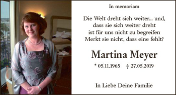 Traueranzeige von Martina Meyer von vrm-trauer