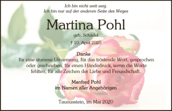 Traueranzeige von Martina Pohl von vrm-trauer