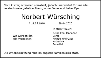 Traueranzeige von Norbert Würsching von vrm-trauer