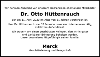 Traueranzeige von Otto Hüttenrauch von vrm-trauer