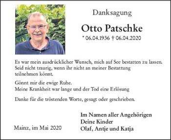 Traueranzeige von Otto Patschke von vrm-trauer