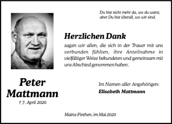 Traueranzeige von Peter Mattmann von vrm-trauer