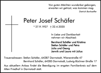 Traueranzeige von Peter Josef Schäfer von vrm-trauer