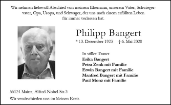 Traueranzeige von Philipp Bangert von vrm-trauer