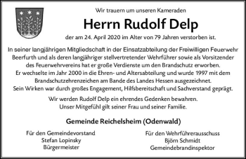 Traueranzeige von Rudolf Delp von vrm-trauer