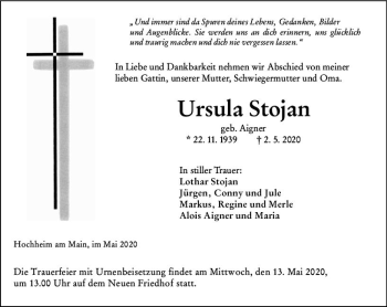 Traueranzeige von Ursula Stojan von vrm-trauer
