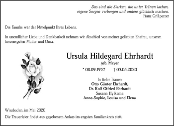 Traueranzeige von Ursula Hildegard Ehrhardt von vrm-trauer