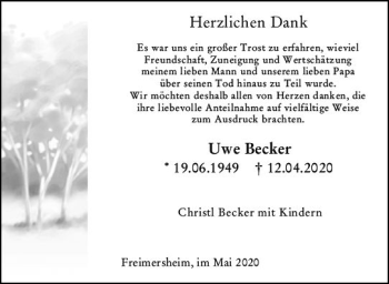 Traueranzeige von Uwe Becker von vrm-trauer