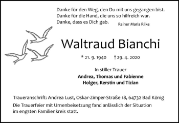 Traueranzeige von Waltraud Bianchi von vrm-trauer