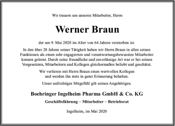 Traueranzeige von Werner Braun von vrm-trauer