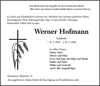 Traueranzeige von Werner Hofmann von vrm-trauer