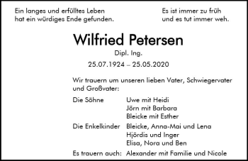 Traueranzeige von Wilfried Petersen von vrm-trauer