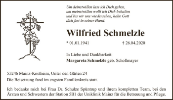 Traueranzeige von Wilfried Schmelzle von vrm-trauer