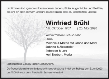 Traueranzeige von Winfried Brühl von vrm-trauer