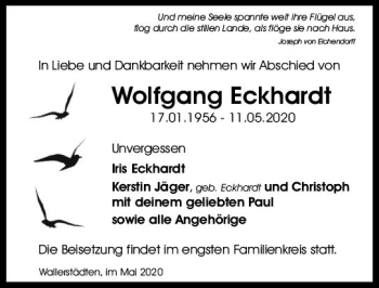 Traueranzeige von Wolfgang Eckhardt von vrm-trauer