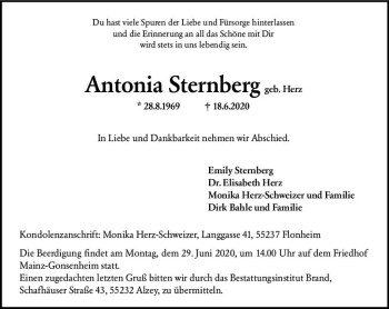 Traueranzeige von Antonia Sternberg von vrm-trauer