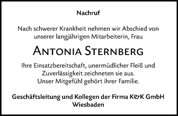 Traueranzeige von Antonia Sternberg von vrm-trauer