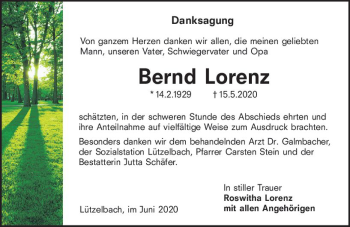 Traueranzeige von Bernd Lorenz von vrm-trauer