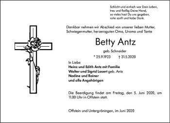 Traueranzeige von Betty Antz von vrm-trauer