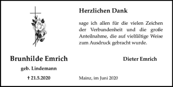 Traueranzeige von Brunhilde Emrich von vrm-trauer