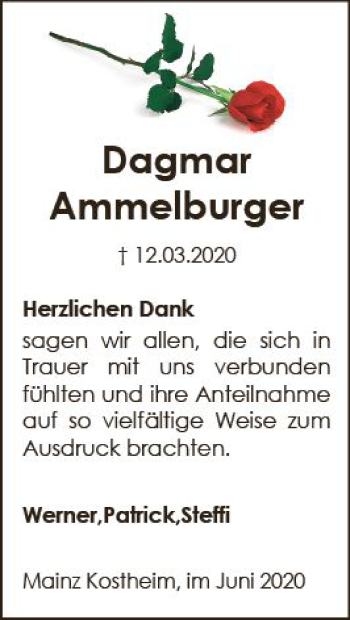 Traueranzeige von Dagmar Ammelburger von vrm-trauer