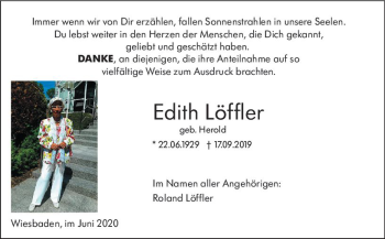 Traueranzeige von Edith Löffler von vrm-trauer