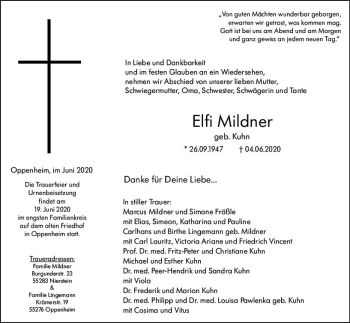 Traueranzeige von Elfi Mildner von vrm-trauer