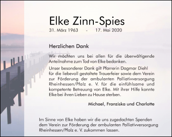 Traueranzeige von Elke Zinn-Spies von vrm-trauer