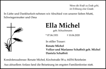 Traueranzeige von Ella Michel von vrm-trauer