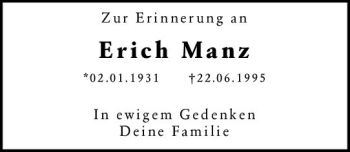 Traueranzeige von Erich Manz von vrm-trauer