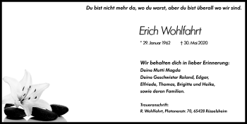 Traueranzeige von Erich Wohlfahrt von vrm-trauer