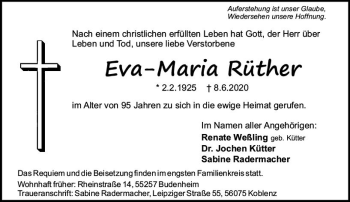 Traueranzeige von Eva-Maria Rüther von vrm-trauer