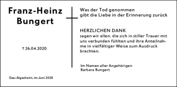 Traueranzeige von Franz-Heinz Bungert von vrm-trauer