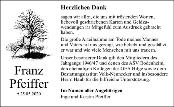 Traueranzeige von Franz Pfeiffer von vrm-trauer