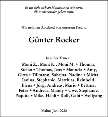 Traueranzeige von Günter Rocker von vrm-trauer