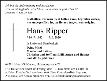 Traueranzeige von Hans Ripper von vrm-trauer