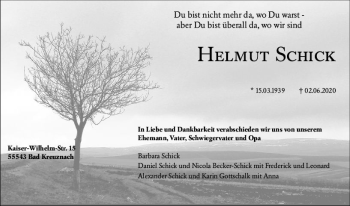 Traueranzeige von Helmut Schick von vrm-trauer