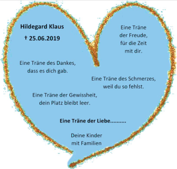 Traueranzeige von Hildegard Klaus von vrm-trauer