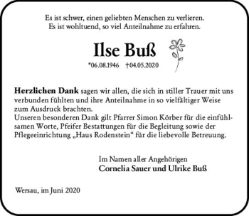 Traueranzeige von Ilse Buß von vrm-trauer