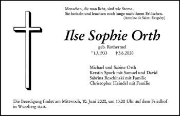 Traueranzeige von Ilse Sophie Orth von vrm-trauer