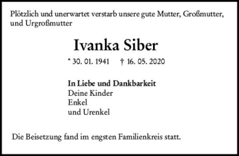 Traueranzeige von Ivanka Siber von vrm-trauer