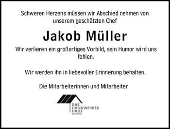 Traueranzeige von Jakob Müller von vrm-trauer