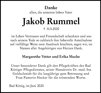Traueranzeige von Jakob Rummel von vrm-trauer