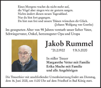 Traueranzeige von Jakob Rummel von vrm-trauer