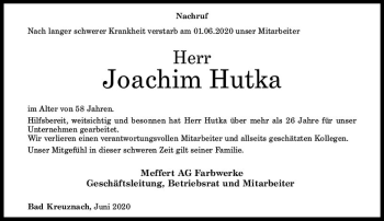 Traueranzeige von Joachim Hutka von vrm-trauer
